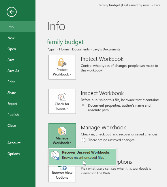 Excel 2016 Saving And Sharing Workbooks