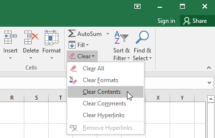 selecting the Clear Contents command