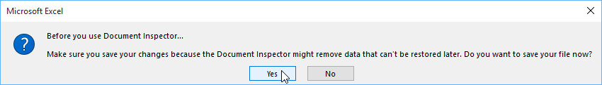 how to disable document inspector in excel