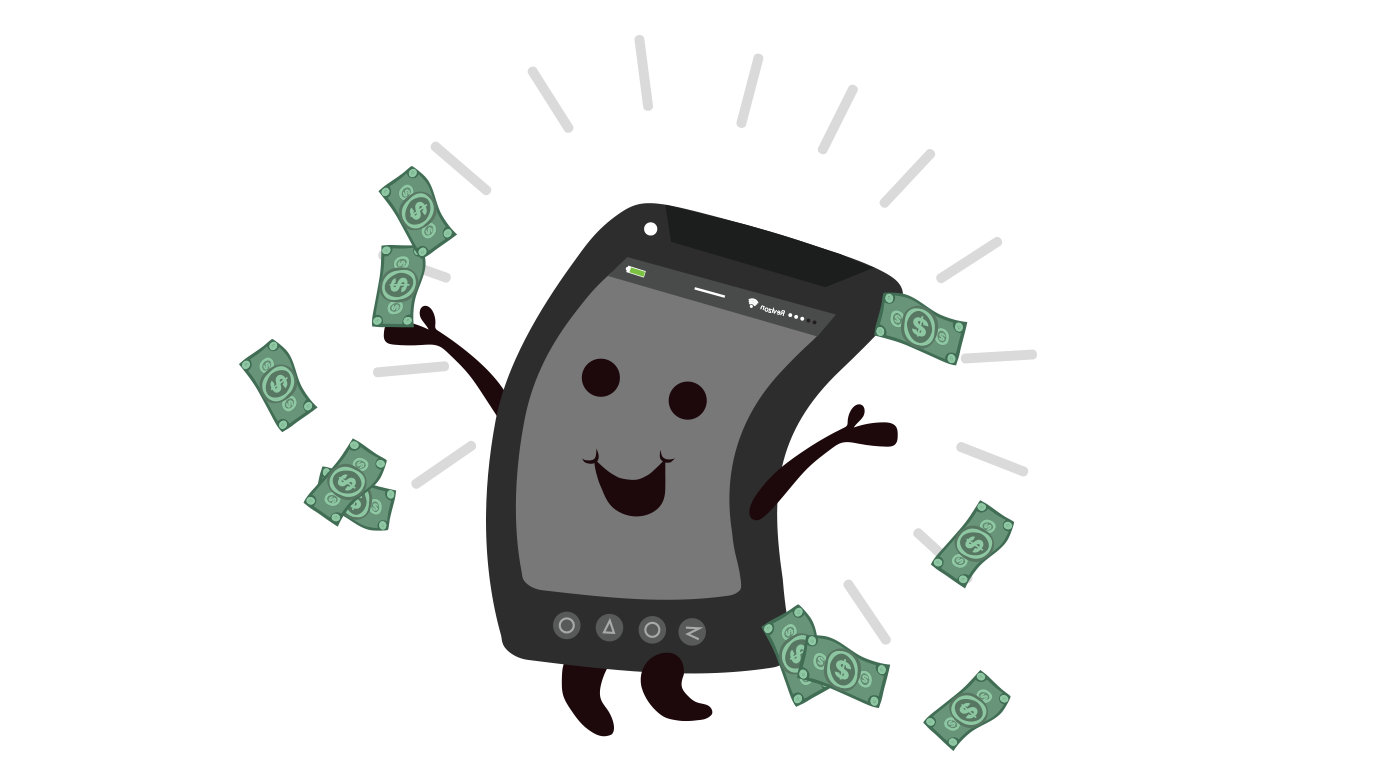 illustration of a cellphone with dollar signs