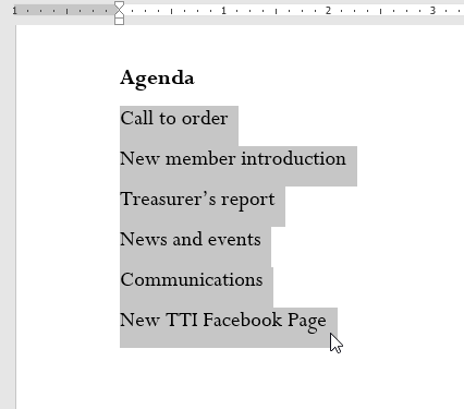 command for bullet point in word