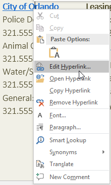 Hyperlink options