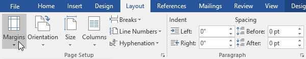 Clicking the Margins command