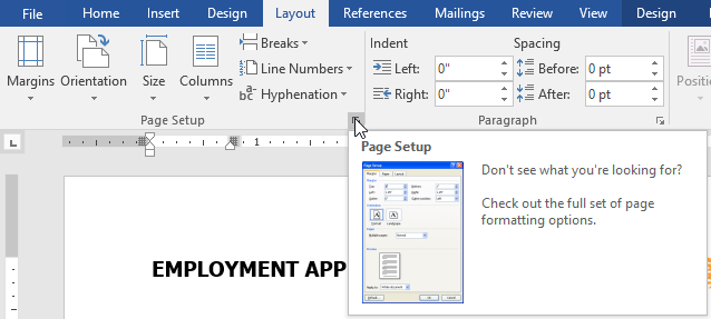 Membuka Kotak dialog Page Setup