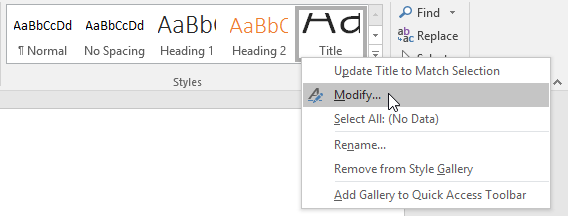 selecting Modify to adjust the Title style