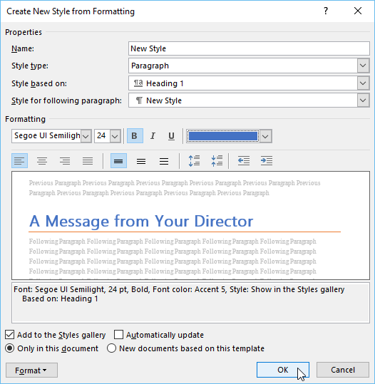 create new heading styles in word