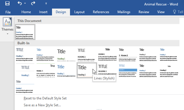 difference between a style and a style set in word