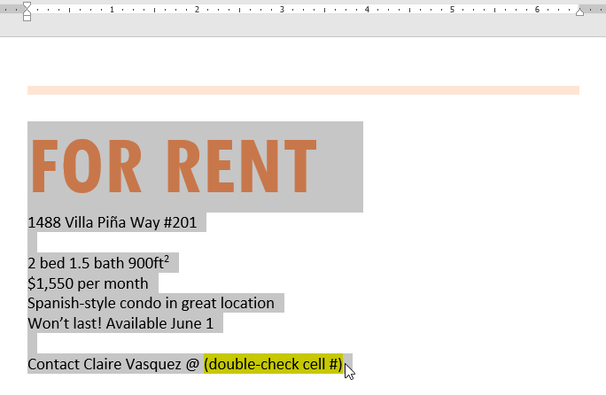 Selecting text to highlight