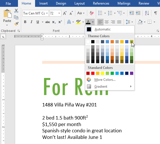 changing text formatting in word