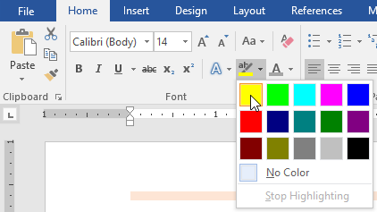 text is highlighted in word