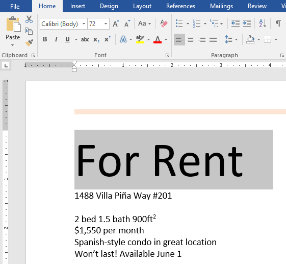 word rich text content control size