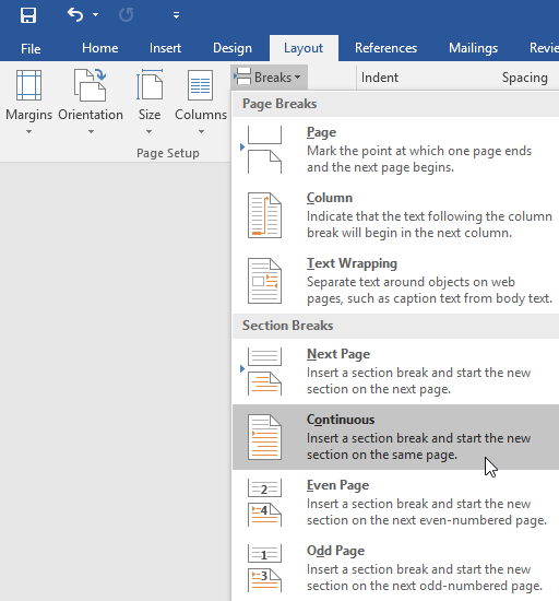 insert a page break in word doc with ctrl and enter