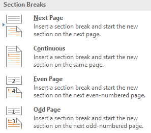 types of section breaks