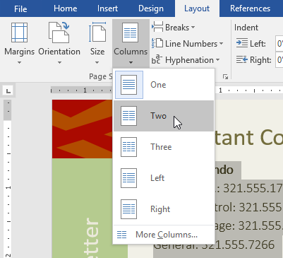 word documents open with several columns