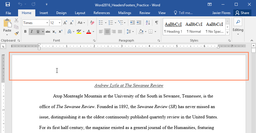 microsoft word different first page header but not footer