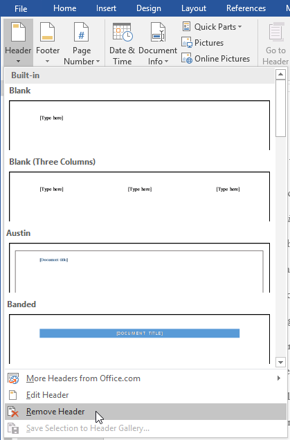 how to put different headers on each page word 2016