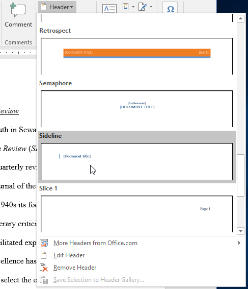 how to change header in word online