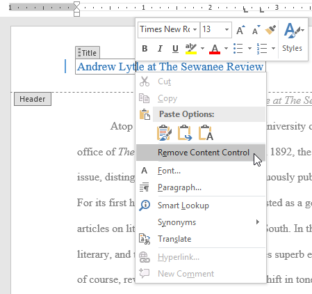 microsoft word content control