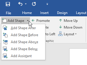 Clicking the add shape command drop-down menu