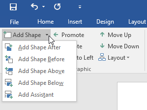 Mengklik perintah add shape menu drop-down