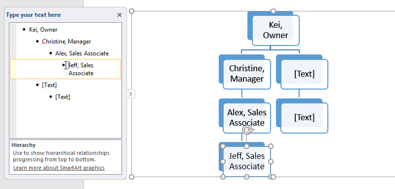 demoting a shape in the text pane