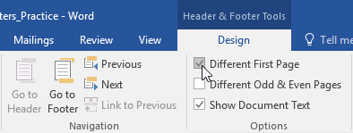 different first page word 2016