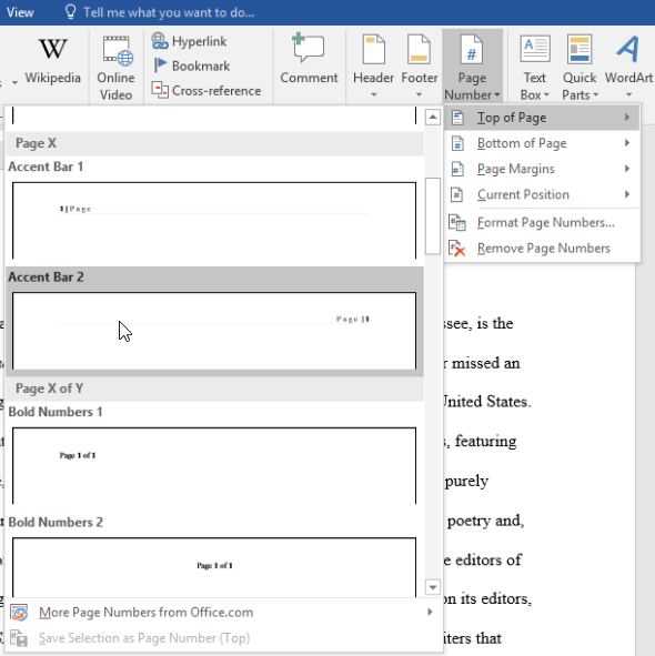 word mac set page numbers for appendix