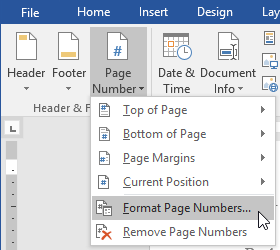 Formatting the page number