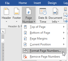 custom page numbering in word 2016