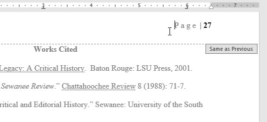 Selecting the page number to restart