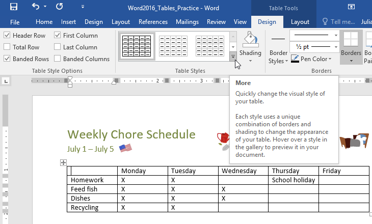 word vertical alignment table office 2016