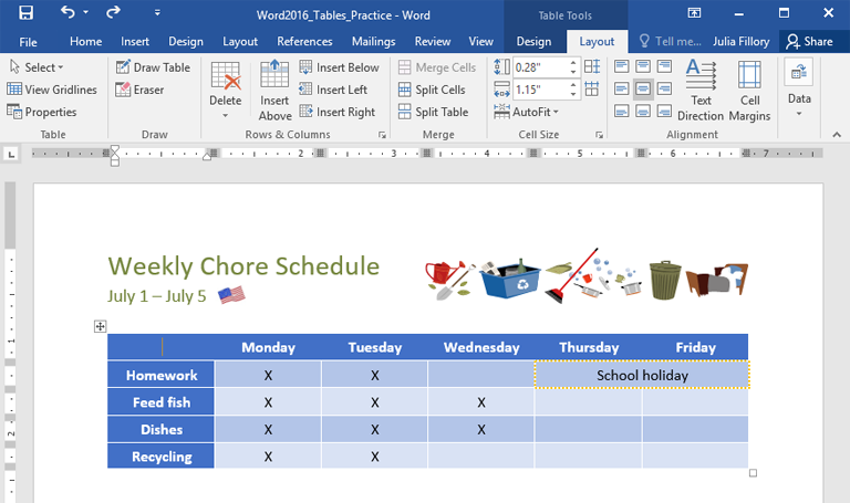 same table format throughout document word