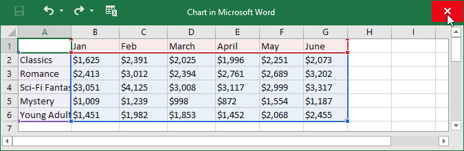 menutup jendela spreadsheet