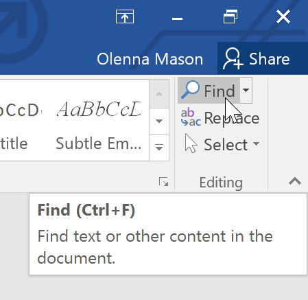 microsoft word find and replace in header