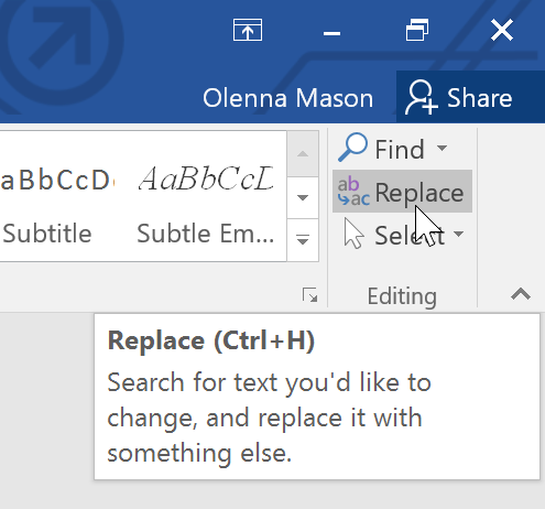 find and replace in word for mac 2016