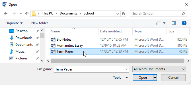 opening an existing file
