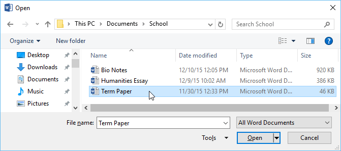 what is the box that pens in a new blank document in word for mac 2016