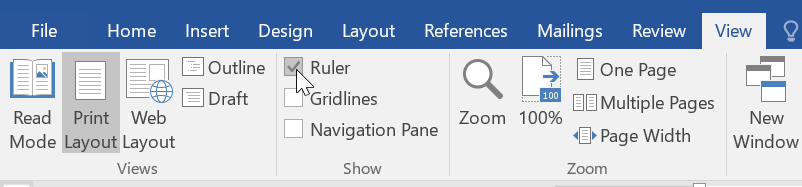 turn on ruler in word 2016