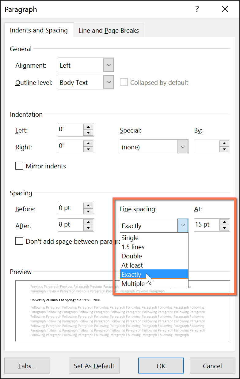 is no paragraph space the deafult in microsoft word for mac 2016