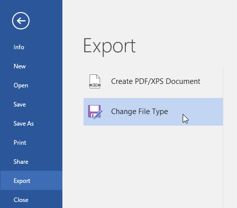 selecting Change File Type