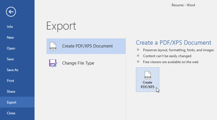 selecting the Export as PDF command