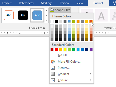 Word shapes in microsoft word