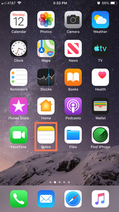 Notes app on the home screen