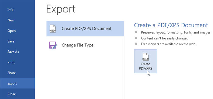 exporting a PDF document from Microsoft Word