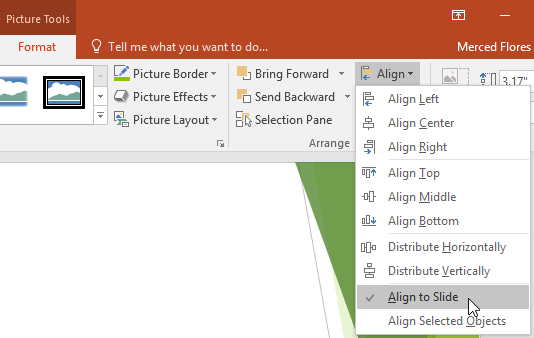 Selecting Align to Slide