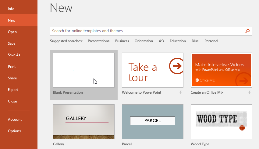 create new blank presentation powerpoint