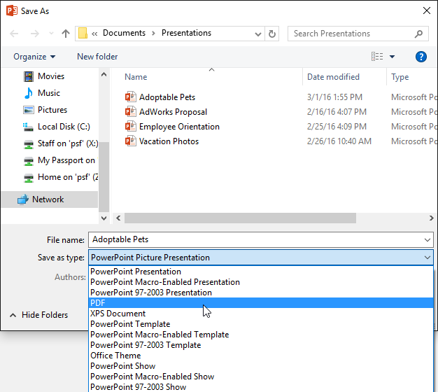 powerpoint presentation saving format