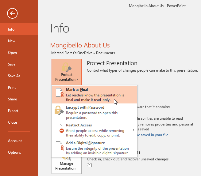 Powerpoint 2016 Inspecting And Protecting Presentations