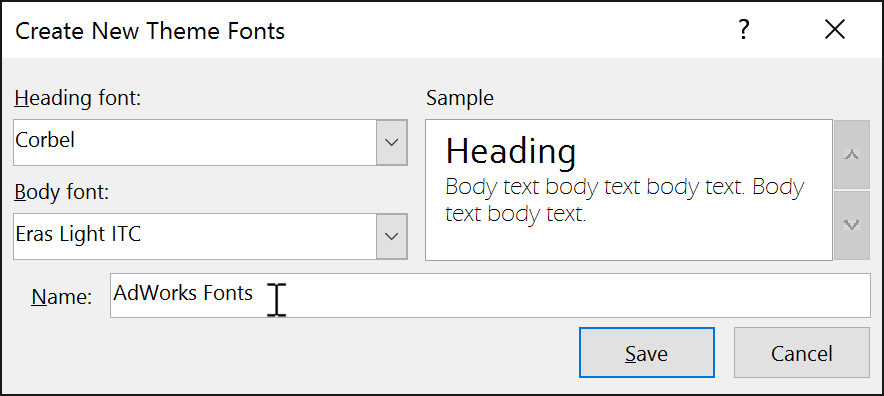 changing the theme font names