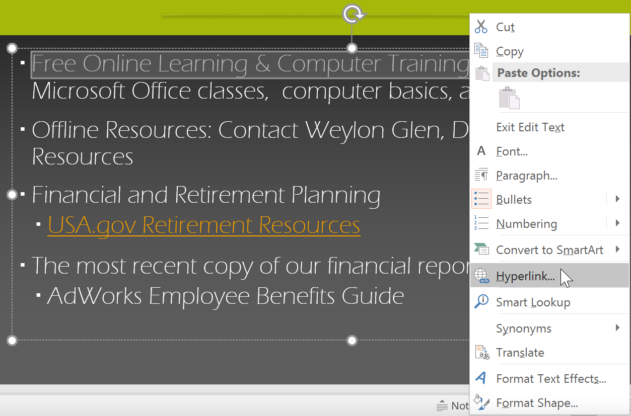 PowerPoint 2016: Hyperlinks